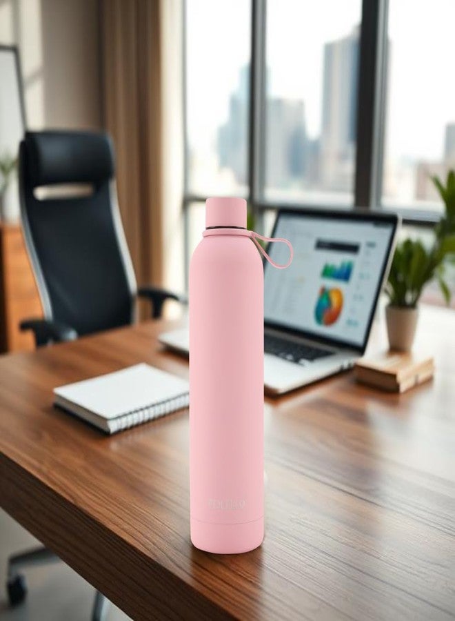 FOLELLO 750ml Vacuum Insulated Flask Water Bottle | Double Walled Stainless Steel | Keeps Drinks Cold & Hot | Leakproof Hydroflask Water Bottle for Kids, School, Gym, Office, Travel (Pink) 25oz - Image 3